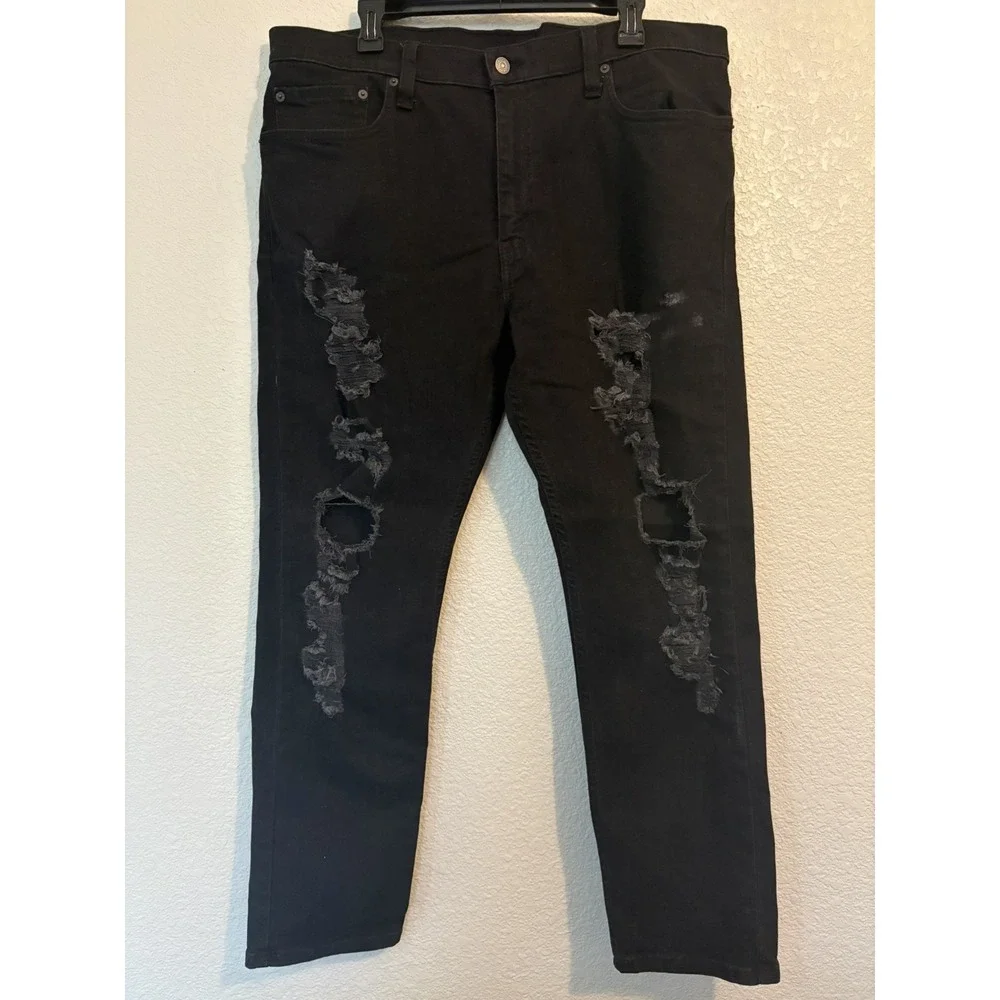 Levis 512 Jeans Mens 38x30 Black Distressed Stretch Denim